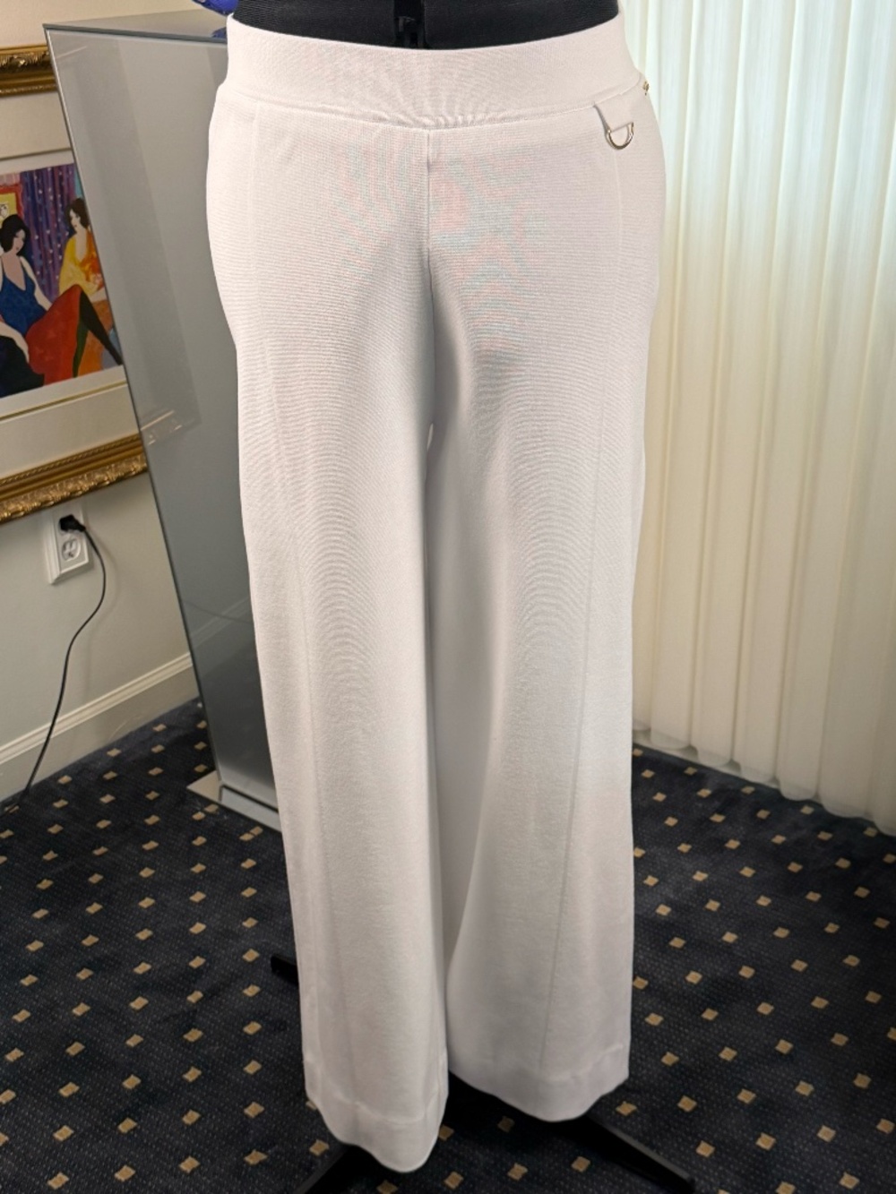 NWT St. John Collection Bright White Wide Leg Knit Pants L Spring 2026 $895
